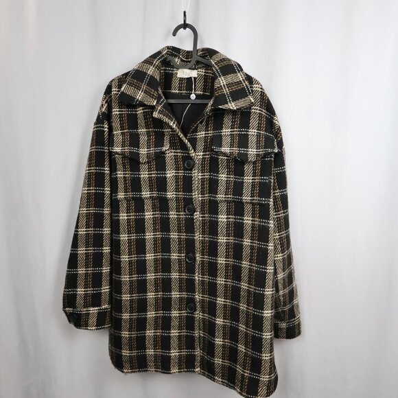 Anthropologie Sage The Label Plaid Shacket - Neutral Brown - Size Medium - Picture 6 of 11